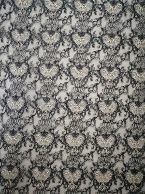 125CMの黒く敏感で贅沢なビーズの刺繍されたレースの生地