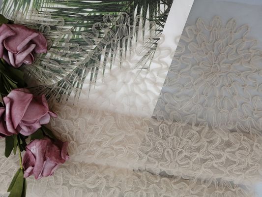 かぎ針編みのテュルの網のスイスの花のレースのアップリケの生地