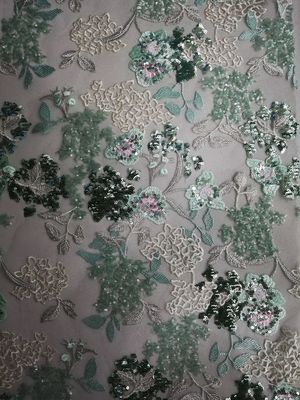 Dress AZO女性自由な緑の花のスパンコールの刺繍された生地