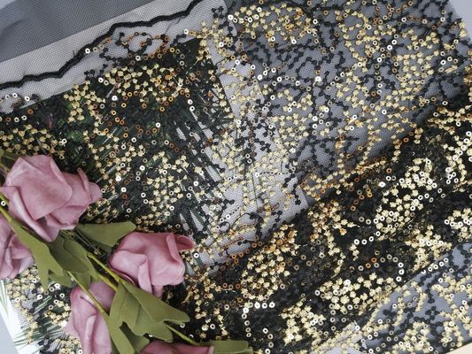 125CM党黒によって刺繍されるスパンコールのメッシュ生地