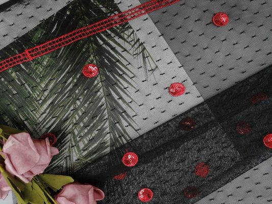 赤い円のスパンコールは女性イブニング・ドレスのための生地を刺繍した