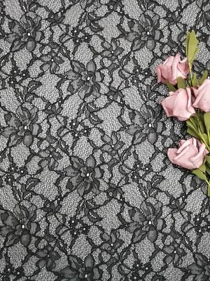100%ナイロン黒いフランスのChantillyの刺繍のRaschelのレースの生地