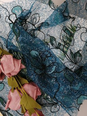 花のレースの網の緑刺繍の生地のイブニング・ドレスの生地