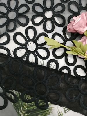 大きい花の綿100%の絹の刺繍のレースの生地