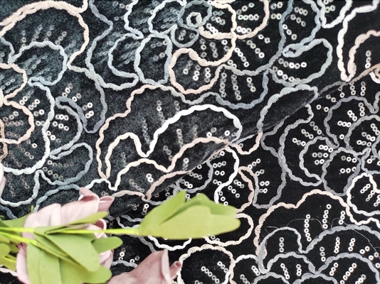 ビロードのスパンコールの刺繍された生地の刺繍のイブニング・ドレスの生地