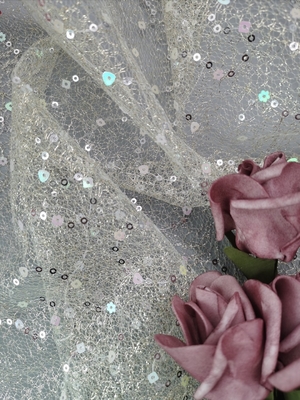 金の花嫁の網のスパンコールの刺繍された生地のスパンコールのレースの生地