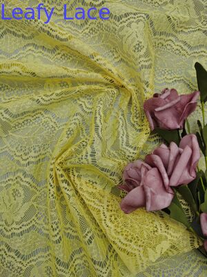 高品質イエローカラー綿100%レース生地 美しいくり抜き模様 メーカー